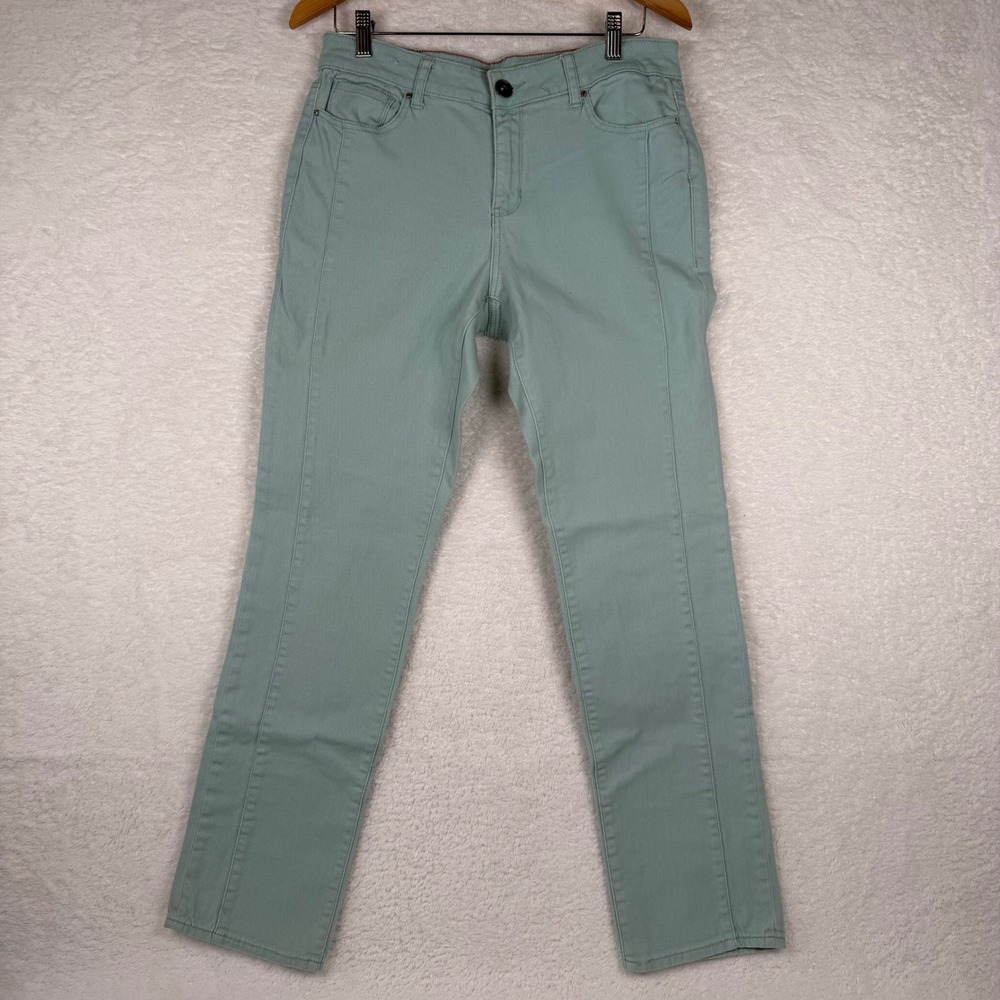 DKNY Jeans Soho Skinny Mint Green Stretch Pants with Seam Detail Womens 10‎